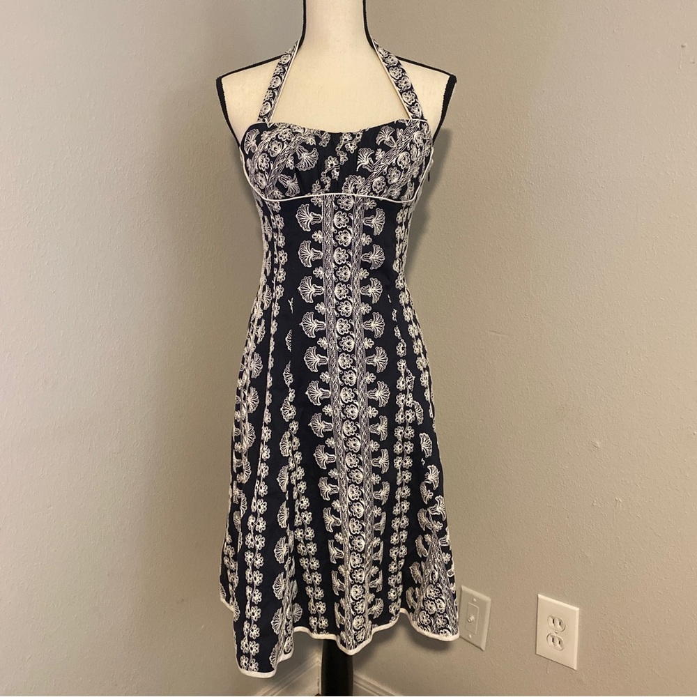Y2K Nanette Lepore Embroidered Sundress Navy & White in size 6
